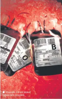  ??  ?? Donors for all blood types are needed