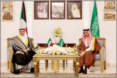  ?? KUNA photo ?? Kuwait’s Foreign Minister Sheikh Salem Abdullah Al-Jaber Al-Sabah meets Prince Faisal bin Farhan Al-Saud of Saudi Arabia.