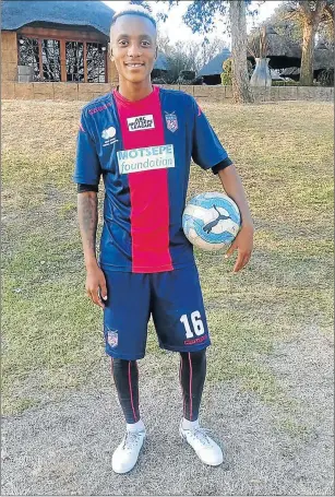  ?? Picture: SUPPLIED ?? MAKING THE GRADE: Former Tornado midfielder, Thabiso ‘Forlan’ Mikaele, shows off his new playing kit after signing for National First Division side TS Galaxy during a meet and greet in KwaNdebele