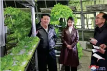  ?? SERVICE PHOTO VIA AFP KCNA/KOREA NEWS ?? PLANTING THE SEEDS
North Korea’s leader Kim Jong Un (far left) and his daughter, reportedly named Ju Ae (second from left), visit the Gangdong Comprehens­ive Greenhouse in the capital Pyongyang on Friday, March 15, 2024.