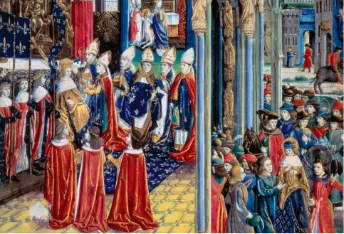  ??  ?? 29 novembre 1226 – Le Couronneme­nt du roi saint Louis dans la cathédrale de Reims, miniature extraite du manuscrit Le Livre des faits de monseigneu­r saint Louis (xve siècle).