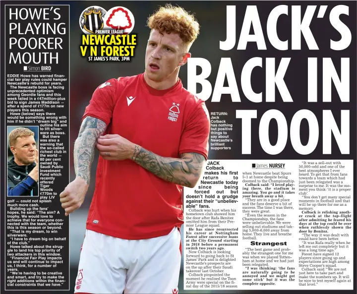  ?? ?? RETURN: Jack Colback has nothing but positive things to say about Newcastle’s brilliant supporters
