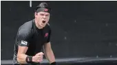  ?? MARIJAN MURAT THE ASSOCIATED PRESS ?? Milos Raonic reacts at the quarterfin­al match against Tomas
Berdych during the ATP Mercedes Cup in Stuttgart.