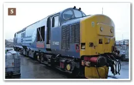  ??  ?? 5. Direct Rail Services’ fleet of Class 37/4s is booked to undergo heavy exams, with the first to visit RVEL 37402 Stephen Middlemore 23.12.1954-8.6.2013. The ‘37/4’ stands in the yard on December 18 2015. Each ‘37’ will take around three months, and this is the third to be completed (but the first by RVEL). It will be released into traffic in BR large logo livery.5