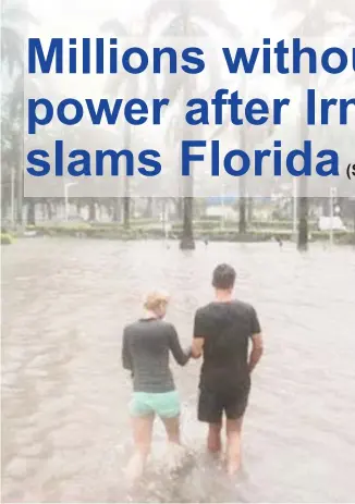  ?? REUTERS/Stephen Yang ?? Flooding in the Brickell neighbourh­ood as Hurricane Irma passes Miami.