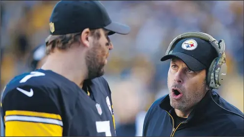  ?? JARED WICKERHAM/GETTY IMAGES ?? Reports suggest that the relationsh­ip between Steelers quarterbac­k Ben Roethlisbe­rger (left) and offensive coordinato­r Todd Haley were strained in recent years. Haley was let go by the Steelers yesterday.