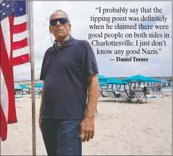  ?? (AP/Lynne Sladky) ?? Daniel Turner, a 59-year-old constructi­on contractor, stands by a U.S. flag as he poses for a portrait Saturday in Deerfield Beach, Fla.