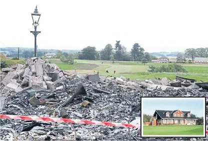  ?? Picture: Dougie Nicolson. ?? The burnt out Charleton clubhouse and, inset, how it looked before the fire.