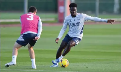  ?? ?? Bukayo Saka trains with Arsenal – he is fit to face Wolves at Molineux on Saturday. Photograph: Stuart MacFarlane/Arsenal FC/Getty Images