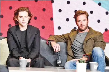  ??  ?? Timothee Chalamet and Armie Hammer attend the ‘Call Me By Your Name' press conference during 2017 Toronto Internatio­nal Film Festival at TIFF Bell Lightbox last month in Toronto, Canada.