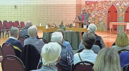  ?? KATHRYN CASTEEL/GREENVILLE NEWS ?? Dorothy Duncan, Local Group Lead with South Greenville Moms Demand Action for Gun Sense in America, speaks at community meeting at Trinity Lutheran Church in Greenville about gun violence in South Carolina.