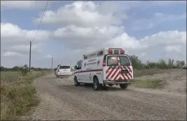  ?? THE ASSOCIATED PRESS ?? A Mexican Red Cross ambulance transports two Americans found alive on Tuesday after their abduction in Mexico in Ejido Longoreno, on the outskirts of Matamoros, Mexico.