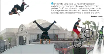  ?? —Photos by Juidin Bernarrd ?? Xtreme Acts on the River will include pogo stick jumpers, scooter riders, high-speed inline skaters, and ‘bag-drops’ onto inflatable landing areas from platforms up to 20 metres high.