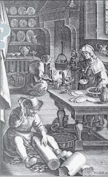  ?? SHUTTERSTO­CK ?? A 16th-century engraving of medicine being made from the wood of the guaiacwood tree. Across cultures, most remedies were passed on by women and came from inside the kitchen, researcher­s have found.