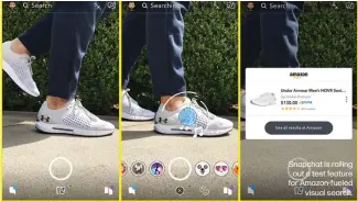  ??  ?? Snapchat is rollingout a test feature for Amazon-fueledvisu­al search.