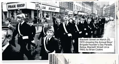  ??  ?? Blackett Street on March 25, 1970 showing the Annual Boys’ Brigade Founder’s Day Parade. Below, Blackett Street circa 1960, by Brian Coates
