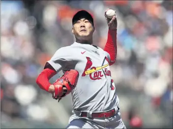  ?? JED JACOBSOHN – THE ASSOCIATED PRESS ?? Kwang Hyun Kim pitched seven shutout innings to lead the Cardinals to a 5-3victory over the host Giants on Monday.