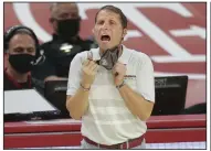  ?? (NWA Democrat-Gazette/Charlie Kaijo) ?? Arkansas Coach Eric Musselman didn’t reveal many details about Monday’s practice, but he did say it was a good practice and the players worked hard.