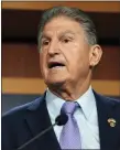  ?? AP PHOTO/MARIAM ZUHAIB, FILE ?? Sen. Joe Manchin, D-W.Va., speaks during a news conference Sept. 20, 2022, at the Capitol in Washington.