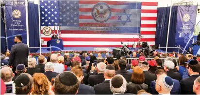  ??  ?? US AMBASSADOR David Friedman speaks during the opening of the US Embassy in Jerusalem yesterday.