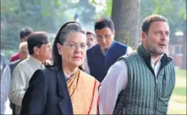  ?? PTI FILE ?? Congress president Rahul Gandhi with his mother Sonia and other party leaders. Selecting the ‘right’ candidates for the Rajya Sabha polls was a key test for 47yearold Rahul — who took over the reins of the grand old party from his mother Sonia Gandhi...