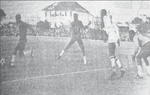 ?? ?? Scenes from the Guyana and Suriname clash at the GCC ground, Bourda, in the 1971 CONCACAF Championsh­ip