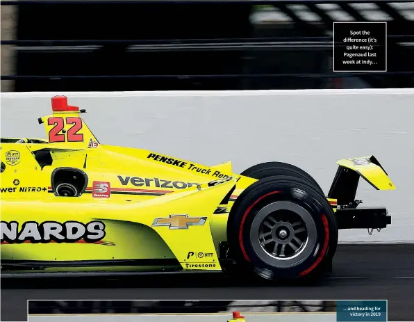  ??  ?? Spot the difference (it’s quite easy): Pagenaud last week at Indy…