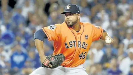  ?? EZRA SHAW/ GETTY IMAGES ?? Francisco Liriano pitches for the Houston Astros in the fifth inning of Game 7 of the World Series on Wednesday. The left-hander was traded by the Blue Jays to Houston on July 31.