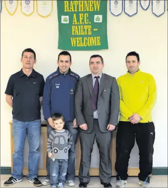  ??  ?? John Shea, Barry and Drew Mernagh, Cllr John Snell, and Ian Kelly at the refurbishe­d Shamrock Park in Rathnew.