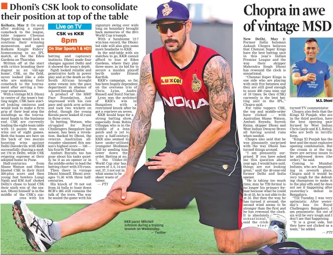  ?? — Twitter ?? KKR pacer Mitchell Johnson during a training session on Wednesday.