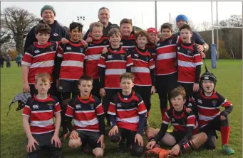  ??  ?? A panel of Wicklow under-12 rugby players in action last weekend.