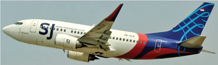  ??  ?? The 26-year old Sriwijaya Air Boeing 737-500 (like this) lost radar contact. It had departed Jakarta just four minutes previously.