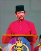  ??  ?? Brunei’s sultan, Hassanal Bolkiah, delivers a speech in April. Photograph: AFP/Getty Images