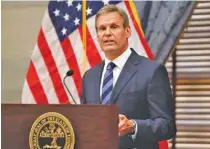  ?? AP PHOTO/MARK HUMPHREY ?? Tennessee Gov. Bill Lee answers questions during a news conference on July 1 in Nashville.