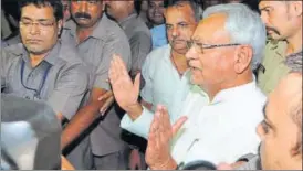  ?? PTI ?? Bihar CM Nitish Kumar speaks to media after submitting his resignatio­n at Raj Bhawan in Patna.