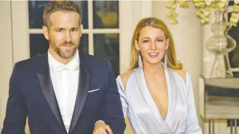 ?? RON SACHS/GETTY IMAGES ?? Ryan Reynolds, left, and Blake Lively met while working on the movie Green Lantern.