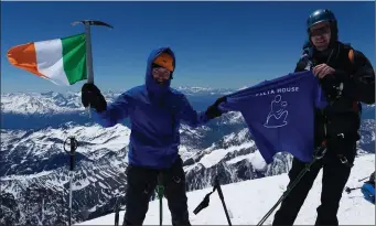  ??  ?? Sean Mulligan and Cian Dykes on the summit of Mont Blanc (4812 m)