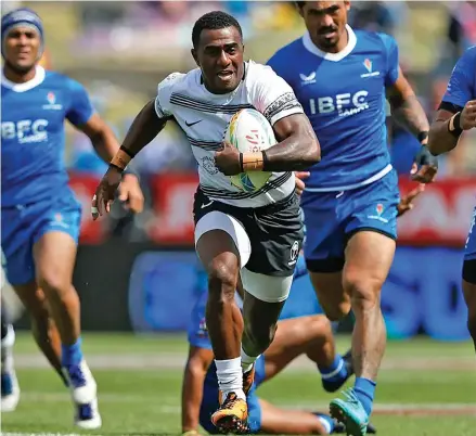  ?? Photo: World Rugby ?? Fiji Airways Fijian sevens winger Filipe Sauturaga races for the try line during their match against Samoa at FMG Stadium, Hamilton, New Zealand on January 21, 2023.