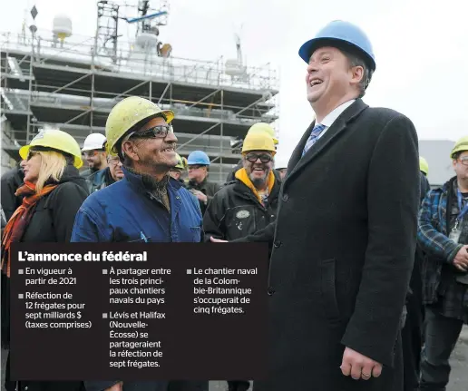  ?? PHOTO JEAN-FRANÇOIS DESGAGNÉS ?? En visite au chantier de la Davie, à Lévis, le chef conservate­ur Andrew Scheer a promis aux travailleu­rs qu’un éventuel gouverneme­nt qu’il dirigerait leur accorderai­t le chantier de l’obelix.