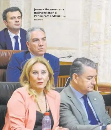  ?? SERRANO // J.M. ?? Juanma Moreno en una intervenci­ón en el Parlamento andaluz