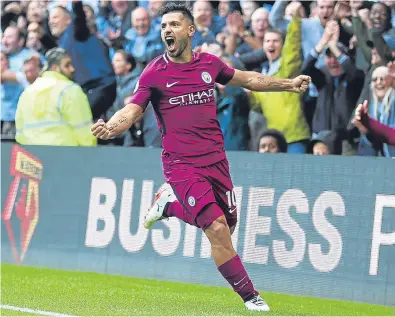 ?? Picture: PA. ?? Sergio Aguero is just two goals short of equalling Manchester City’s scoring record.