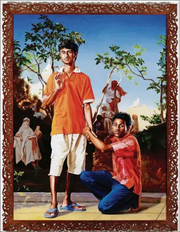  ?? CONTRIBUTE­D ?? The oil painting “Annoyed Radha and her Friends” by Kehinde Wiley is prominentl­y displayed on the second floor of the Boca Raton Museum of Art.