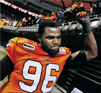  ?? RIC ERNST — PNG FILES ?? Khalif Mitchell has negotiated a two-year deal with B.C. Lions that doesn’t pay him much more than the $95,000 US in signing bonuses recently offered by the Miami Dolphins.