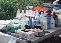  ??  ?? Supplies are set up outside an apartment complex that became the central command for Denver's street medics working June 1.