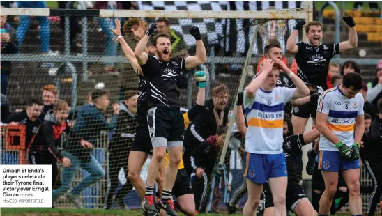  ?? OLIVER McVEIGH/SPORTSFILE ?? Omagh St Enda’s players celebrate their Tyrone final victory over Errigal Ciaran