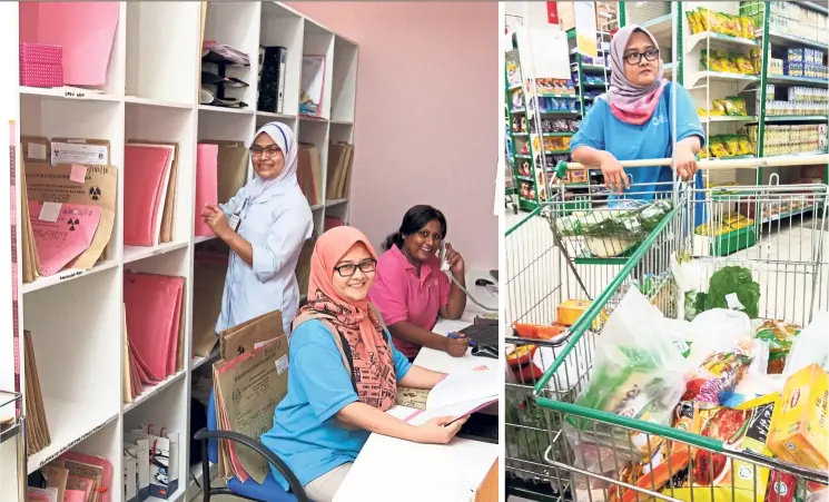  ??  ?? They work from a small space but it has not dampened the enthusiasm of navigators Nurlia (standing), Hani and Kavita (back) in getting HTAR’s breast cancer patients the best care possible. — LOW BOON TAT/The Star As a navigator, Hani looks into the welfare of her patients, which sometimes includes buying groceries for their families.