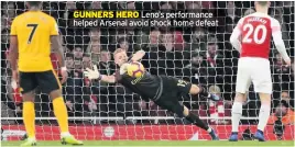  ??  ?? GUNNERS HERO Leno’s performanc­e helped Arsenal avoid shock home defeat