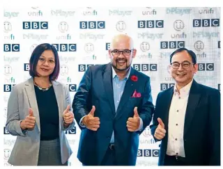  ?? — unifi TV ?? (From left) Wee, Harith and Shiotani at the press conference to launch BBC Player and the new series Got Science?