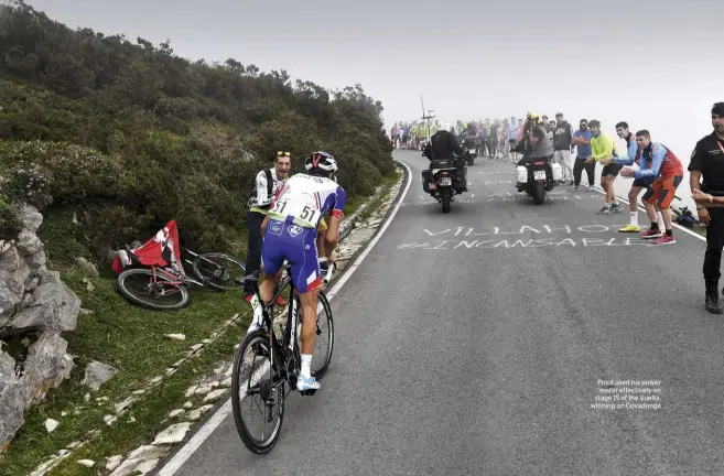  ??  ?? Pinot used his power meter e fectively on stage 15 of the Vuelta, winning on Covadonga