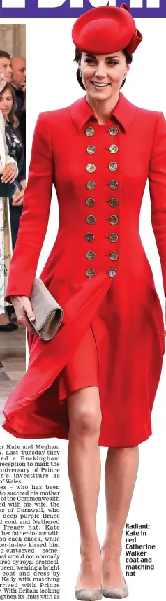  ??  ?? Radiant: Kate in red Catherine Walker coat and matching hat